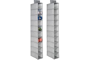 mDesign Étagère suspendue pour porte-monnaie, sac à main, chaussures, etc. – lot de 2 avec 10 poches – sac de rangement suspendu idéal en tissu – le parfait rangement suspendu – couleur : gris
