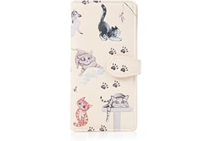 SHAG WEAR SHAGWEAR Portafoglio da donna di grande capacità con motivo a gatto in pelle sintetica con chiusura a zip per monete, molti scomparti alla moda