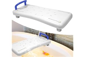 Suusolny Badewannensitz Senioren 70x31cm Badewannenbrett zum Sitzen Verstellbar 41-63cm Sitzbrett Wannenbrett Badewanne Brett Duschbrett Seifenablage & ergonomischer Griff bis 150KG - Blau Griff