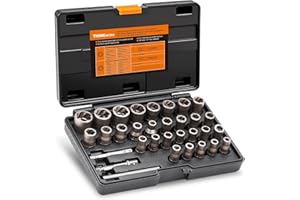 THINKWORK Bolt Extractor Set, 32 Pieces Impact Bolt & Nut Remover Set, Stripped Lug Nut Remover, Extraction Socket Set for Removing Damaged, Frozen, Rusted, Rounded-Off Bolts, Nuts & Screws