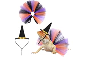 Fnaobai 2pcs Bearded Dragon Witch Costume Set Small Pet Adjustable Hat Bow Tutu Skirt Outfits for Lizards Guinea Pigs Bunny Ferrets for Celebrations Halloween Parties (Black)