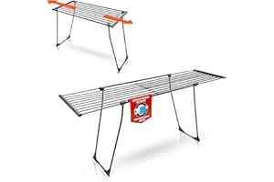 ‎BIGDEAN BigDean Teleskop Bettwäsche Wäscheständer schwarz mit Rollen - ohne störende Querstrebe - Black Edition 20m ausziehbar - Flügelwäscheständer Wäschetrockner