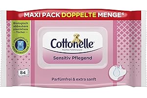 Cottonelle Feuchtes Toilettenpapier, Sensitive Pflegend - Parfümfrei, Biologisch Abbaubar, Plastikfrei, Wiederverschließbar, 1 x 84 Feuchttücher (Einzelpack)