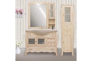 Le Chic Arredamenti arredo bagno in legno avorio in stile decapè con lavabo in ceramica e colonna