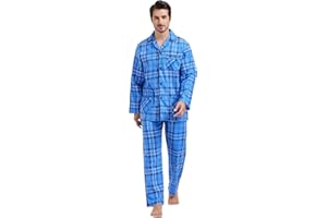 Amaxer Męskie 100% bawełniane flanelowe zestawy piżam z długimi rękawami piżamy dla mężczyzn z kieszeniami i guzikami