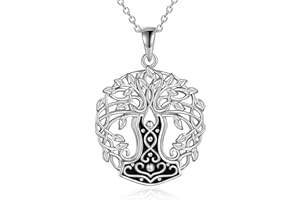 YAFEINI Naszyjnik z młotem Thora, drzewo życia, dla mężczyzn, kobiet, srebro wysokiej próby 925, biżuteria wikingów, Srebro szterlingowe,
