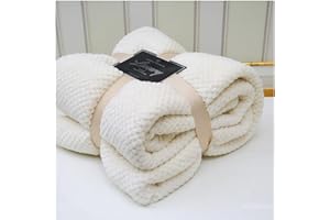 VELVETIO Luxury Waffle Fleece Popcorn Throw, Extra Large Thermal Warm Honeycomb Blanket, Soft & Cosy 100% Polyester Snuggle Sofa Bed Throws, 150 x 200cm, Cream