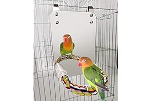 HYLYUN 7 Inch Bird Mirror with Rope Perch Cockatiel Mirror for Cage Bird Toys Swing Parrot Cage Toys for Parakeet Cockatoo Cockatiel Conure Lovebirds Finch Canaries