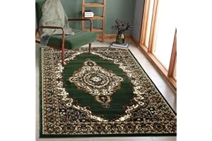VIMODA Teppich Orientalisch kurzflor Klassisch Wohnzimmer, Esszimer, Flur- Grün, Farbe:G8757, Size:120x170 cm