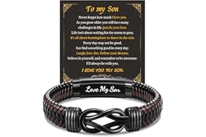LAXPICOL Gift To My Son/Grandson/Husband mens bracelets,Mens leather bracelet boys bracelets With Stainless Steel Magnetic Clasp,Braided Leather Bracelet Birthday Gift For Men