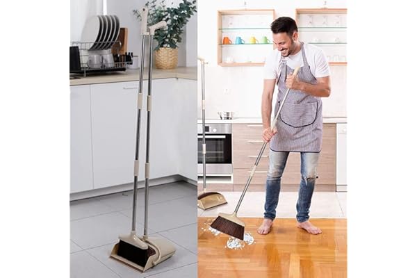 hetalu Long Handled Dustpan and Brush, Broom and Dustpan Set for Floor Cleaning, Lobby Broom with Adjustable Handle- Multicolor