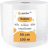 packer PRO Bubble Roll Plastic Packaging, 50 cm Width and 100 m Length, Transparent