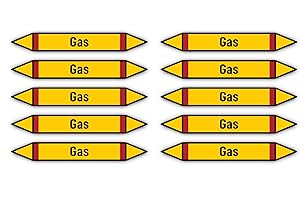 HAVATI Autocollants : 100 x 15 mm, lot de 10 - Groupe 4 - Gaz inflammables - Marquage de tuyauterie - Conforme à la norme DIN 2403 - Langue : allemand - Gaz