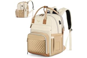 Tonyeee Changing Bag Backpack 25-37L Expandable Large Baby Bags With Changing Mat for 2 Kids/Twins Baby Stuff, for Mum/Dad, Unisex Stylish Nappy Bag - Apricot & Brown-UK