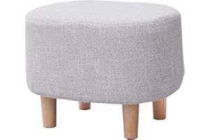 LEITING Ottoman Footstool Footrest Foot Stool Pouffe Padded Modern Home Living Room Bedroom Oval Seat with Removable Linen Stool Cover 4 Beech Wooden Legs (Grey)