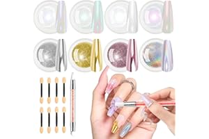 BISHENGYF Polvere per Unghie Cromata 8 Colori -【Effetto Specchio Brillantini Unghie】Polvere Unghie Effetto Perla Bianca Metal con pennello unghie in silicone, Facile Usare Decorazioni Unghie Nail Art
