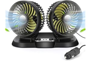 Coikes - Ventilador de coche (12 V, doble cabeza), ventilador de vehículo, USB, portátil, rotación de 360 grados, ventiladores de refrigeración silenciosos, con toma de encendedor para SUV, RV,