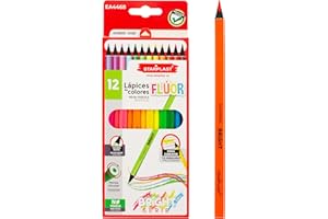 STARPLAST Quijote Paper World 12 LÁPICES DE COLORES FLÚOR - Set de 12 lápices de colores flúor, para dibujo artístico, para colorear. Uso escolar y artístico.
