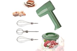 VIAIK Frullino Elettrico 2 in 1 Mini, Frullino Elettrico Manuale, 3 Velocità con Contenitore da 300ml per Carne Macinata, Frullatore Senza Fili, Frullino Elettrico per Cucina e Pasticceria egg beater