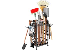 Jowkou Garden Tool Storage Rack, 3 Tier Metal Shed Storage Organiser, Heavy Duty Garden Tool Holder Organiser and Shed Storage Solutions for Garage, Yard, Patio, Indoors Outdoors, Black