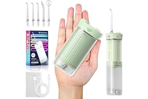 JTF Travel Water Flosser for Teeth Cordless, Mini Portable Oral Irrigator with 4 Modes, 5 Jet Tips, 230ml Water Tank, Ipx7 Waterproof Small Dental Teeth Electric Flosser for Teeth Gums, Green