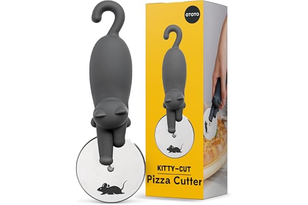 OTOTO Kitty Cut Roulette à pizza en acier inoxydable – Gadgets de cuisine amusants et cadeaux de cuisine, cadeau de chat pour les femmes qui aiment les chats