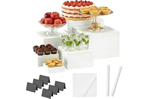 BUERPINKING 6 stycken vita akryllådor med miniskyltar, 7–8 cm buffétillbehör, tårtställ, bröllop, tårtställ, bufféstativ, godisbartillbehör, display arrangör (3–8 tum)