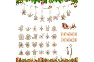 HUAHUANGHUI 1-24Calendrier de l'avent Pendentif en Bois,Étiquettes de Calendrier ​de l'avent de Noël en Bois,Ornements d'arbre De Noël Pendentifs Étiquettes,Étiquettes de Calendrier de Noël