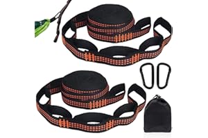 XSHAO® 2 pièces Sangle pour Hamac, 2m*2,5cm Attache Hamac Arbre avec 2 Mousquetons, Fixation pour Balançoire/Camping/Voyages (Orange)