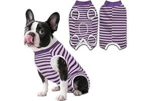 PawSailor Striped Dog Surgery Suit Female Male Dog Recovery Body Suit After Surgery, Soft Cotton Pet Surgical Recovery Vest Pet Medical Shirt Button Closure, Wound Protection, Easy to Wear, Purple XL