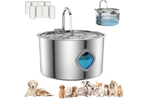 UOAESR 3.2L Pet Water Fountain - Stainless Steel Cat & Dog Water Dispenser with 4-Stage Filter | Ultra Quiet Pump (<25dB) | Encourages Hydration, Auto Sensor, Filtered Pet Water Dispenser