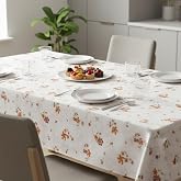 Baskılı Yıkanabilir 140 x 140 cm Masa &Ouml;rt&uuml;s&uuml; Mutfak Bah&ccedil;e Piknik Masa &Ouml;rt&uuml;s&uuml; I Kahverengi Ağırlıklı &Ccedil;i&ccedil;ek Desenli
