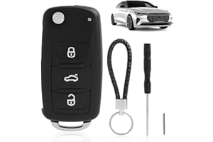 KNOCERY 3-Botones Carcasa de Mando a Distancia Carcasa con Llavero de Cuero, para Llave de Coche, Plegable con Control Remoto Compatible con Volkswagen Bora, Beetle, Golf, Polo, Touareg, Skoda
