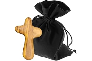 Lunexus Croce di consolazione, 5 cm, in legno d'ulivo di Betlemme, fatta a mano, benedetto e consacrato, croce per comunione, battesimo, cresima, preghiera, pellegrini e malati, croce curativa, croce