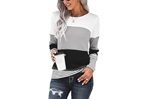 TOMEEK Camiseta Mujer a Rayas Gofre Blusa Mujer Invierno Camiseta Manga Larga Mujer Cuello Redondo Túnica Tops Casual Camisas Otoño