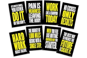 FOCUS AND ZEAL Fitness Motivational Posters for Home Gym Decor Inspired by Crossfit, Fitness, Exercise and Workout Experts - Size 12 x 18 in, Set of 8
