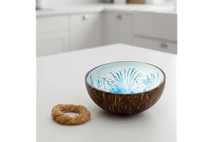 cocovibes kokosnötsskal med anti-tipp-ring, kan användas som dekorativt skal, nyckelskal, smyckesskål – blå vit, 13 cm (SappH