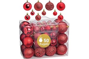 ‎WOMA WOMA Christbaumkugeln Set Rot & 22 weiteren Farben - 50er & 100er Weihnachtskugeln Set - Weihnachtskugeln Kunststoff - Weihnachtsbaum Deko & Christbaumschmuck