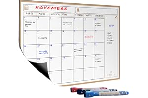 PREVIS Magnetyczny kalendarz na lodówkę A4 Magnetyczna tablica na lodówkę Planer miesięczny z markerami premium - kalendarz magnetyczny 2024 miesięczny, tygodniowy, rodzina, wydarzenia, randki