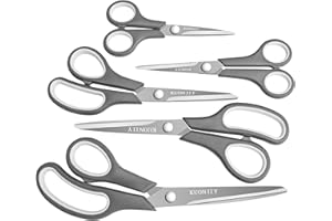 KUONIIY Ciseaux,Lame Ultra-tranchante, Manche Douce et Confortable, Ciseaux à Multi-usages, Lot de 5 Paires, Noirs
