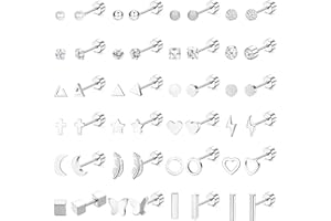 JeweBella 24 Pares Pequeños Pendientes Mujer Acero Quirurgico Juego Cartílago Pendientes Helix Hipoalergénicos Planos Pendientes Perla Estrella Pendientes Circonita para Mujeres Hombres