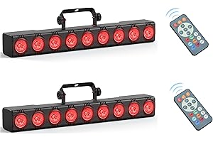 Fieryzeal 9 x 6W Jeux de Lumiere Soiree Barre LED RGBW Wallwasher Professionnel Lampe Disco Ambiance D'éclairage de Scène avec dmx Contrôle télécommande pour DJ Discothèque Fete Effets, 2 pièce