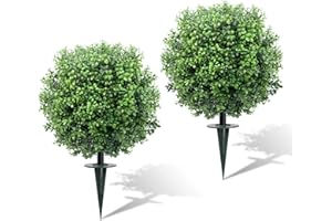GOVIRAYE 24Inch Artificial Boxwood Topiary Ball 2-Pack Lifelike Weatherproof Fake Bushes Trees Durable Faux Shrubs Plants for Christmas Porch Indoor Potted Displays & Outdoor Courtyards Home Decor