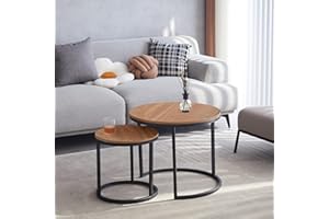 BenyLed Juego de Mesa de Centro Redonda Nido, Mesa Auxiliar, Mesas de Café, Mesitas de Noche; Tamaño Grande: 60 * 60 * 45cm;Tamaño pequeño: 40 * 40 * 35cm (Marron Oscuro)