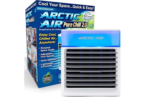 ARCTIC AIR PURE CHILL 2.0 - Bärbar luftkonditionering - kyler och fuktar rumsluften - tyst och lätt - perfekt för sovrum, kontor, vardagsrum ... - Hydraulisk kylning - 7 LED-färger