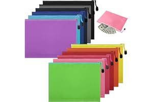 SONEER 12 Stück Geldtasche, Mehrfarbig Geldtaschen Banktasche, 24 x 18 cm A5 Geldmappe, Wasserdichte Oxford-Stoff Bankmappe Dokumententasche mit Reißverschluss für Haushalt, Business, Schule (Mehrfarbig, A5)