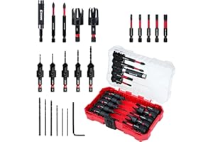 EZARC Senkbohrer Holz,22 Stück Senker Bohrer Set für Holzbearbeitung mit 2 Holzlochbohrern,Magnetischer Verlängerungs-Bit Halter mit Aufbewahrungsbox