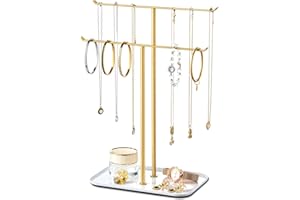 pickpiff Necklace Holder jewellery Stand Organizer for Necklaces and Bracelets, Metal Display Stand, Gift for Women, Ideal for Home, Bedroom, or Vanity, Gold