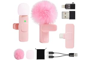 KZZOUY Lapel Mini Pink Microphone for iphone Android Phone Tablets ipad PC, Usb C Wireless Lavalier Mic for Podcast Video Recording Vlogging Tiktok Youtube Interview Content Creators, Small Usbc Clip on Mics