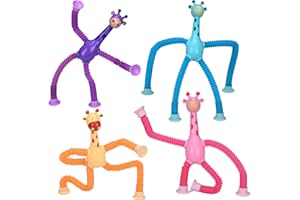 LUVZOOR Giraffa a ventosa telescopica, 4 pezzi, giraffa, giocattolo luminoso, per bambini e adulti